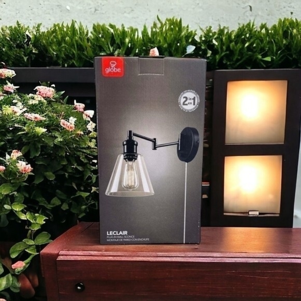 Globe Electric Leclair Dark Bronze Lantern Wall Light 12" Glass Shade NIB